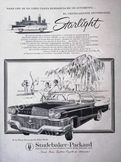 CARTEL ANTIGUO ORIGINAL DE AUTOS STUDEBAKER STARLIGHT 1958 /237