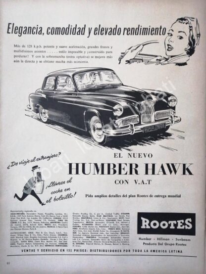 CARTEL ANTIGUO ORIGINAL DE AUTOS ROOTES HUMBER HAWK 1959 /228