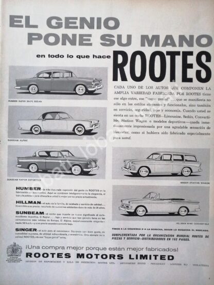 CARTEL ANTIGUO ORIGINAL DE AUTOS ROOTES 1959 VARIOS /226