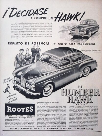 CARTEL ANTIGUO ORIGINAL DE AUTOS ROOTES HUMBER HAWK 1959 /224