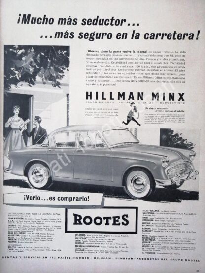 CARTEL ANTIGUO ORIGINAL DE AUTOS ROOTES HILLMAN MINX 1957 /223