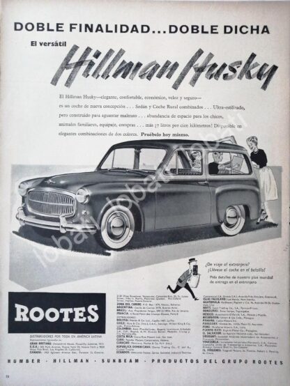 CARTEL ANTIGUO ORIGINAL DE AUTOS ROOTES HILLMAN HUSKY 1956 /221