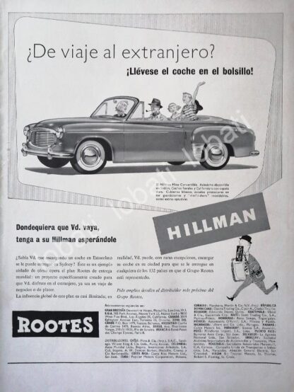 CARTEL ANTIGUO ORIGINAL DE AUTOS ROOTES HILLMAN MINX CONVERTIBLE 1956 /222