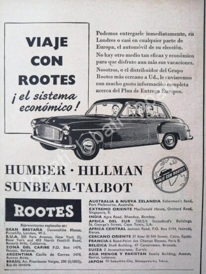 CARTEL ANTIGUO ORIGINAL DE MINI CARTEL AUTOS ROOTES HILLMAN HUMBER 1953 /217