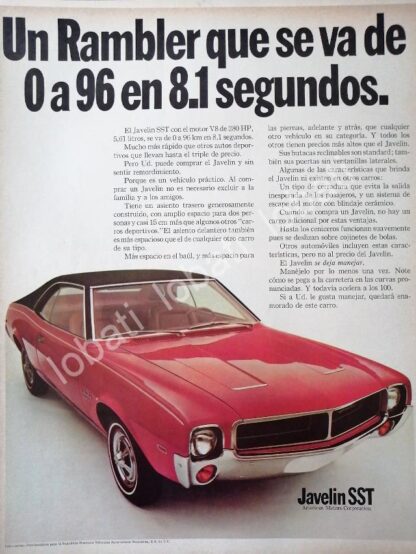 CARTEL ANTIGUO ORIGINAL DE AUTOS AMERICAN JAVELIN SST 1967 1RA EDICION /216 RARO