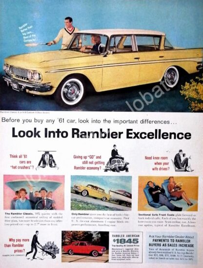 CARTEL ANTIGUO ORIGINAL DE AUTOS AMERICAN RAMBLER CLASSIC 1961 1RA EDICION USA /213