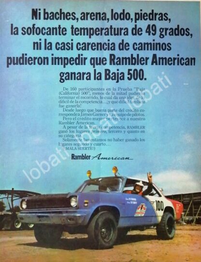 CARTEL ANTIGUO ORIGINAL DE AUTOS AMERICAN RAMBLER GANA CARRERA BAJA 500 1968 /209