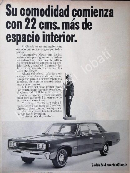 CARTEL ANTIGUO ORIGINAL DE AUTOS AMERICAN RAMBLER CLASSIC SEDAN 1968 /208