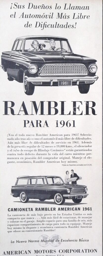 CARTEL ANTIGUO ORIGINAL DE AUTOS RAMBLER AMERICAN 1961 /206