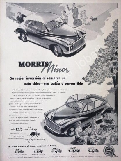 CARTEL ANTIGUO ORIGINAL DE AUTOS BMC MORRIS MINOR 1953 /205 SUPER RARO