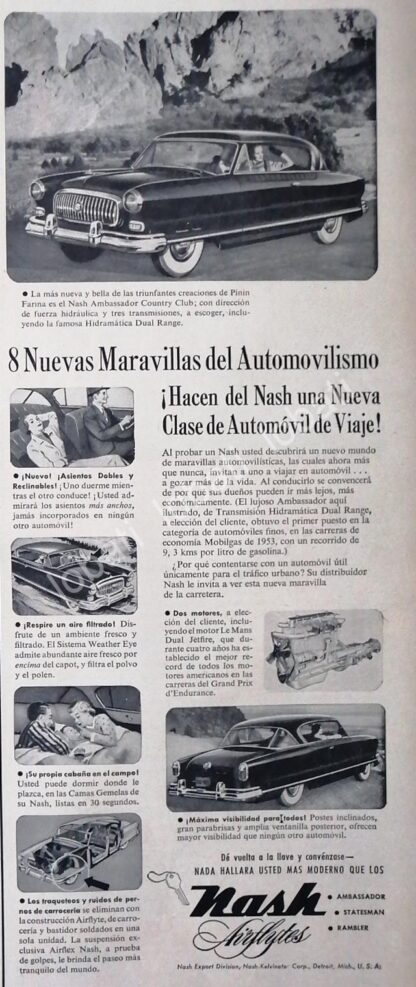 CARTEL ANTIGUO ORIGINAL DE AUTOS NASH SEDAN 1954 /198