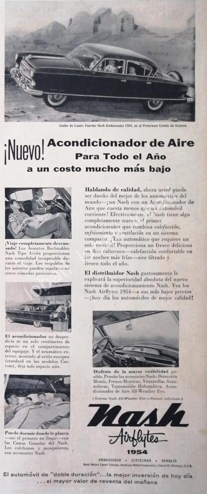 CARTEL ANTIGUO ORIGINAL DE AUTOS NASH SEDAN 1954 /196