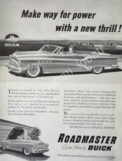 CARTEL ANTIGUO ORIGINAL DE AUTOS BUICK ROADMASTER 1953 RARO /193