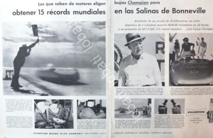 CARTEL ANTIGUO ORIGINAL DE BUJIAS CHAMPION Y LAS SALINAS DE BONEVILLE 1950s /43 AF1