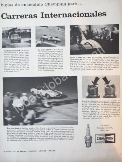 CARTEL ANTIGUO ORIGINAL DE BUJIAS CHAMPION Y CARRERAS DE AUTOS 1959 /40 AF1