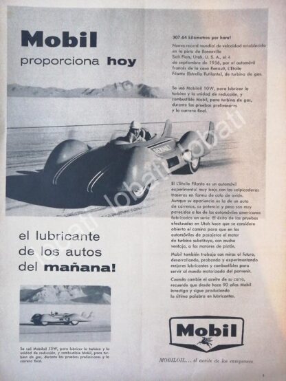 CARTEL ANTIGUO ORIGINAL DE LUBRICANTES MOBIL Y EL LEGENDARIO AUTO ETOILE FILANTE 1956 /39 AF1