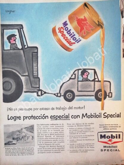 CARTEL ANTIGUO ORIGINAL DE LUBRICANTES MOBIL OIL Y DIBUJO DE RAYMOND SAVIGNAC 1950s /38