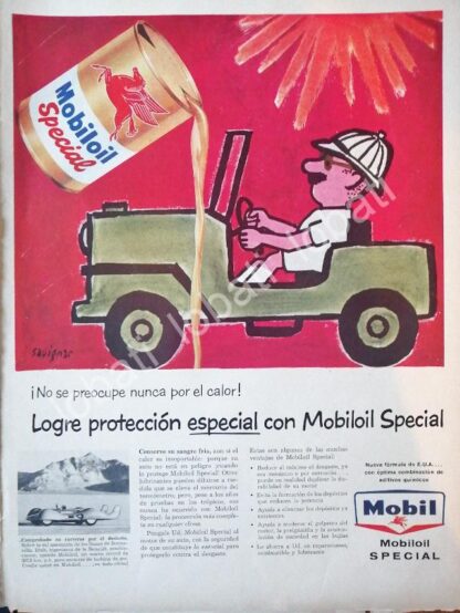 CARTEL ANTIGUO ORIGINAL DE LUBRICANTES MOBIL OIL Y DIBUJO DE RAYMOND SAVIGNAC 1950s /37