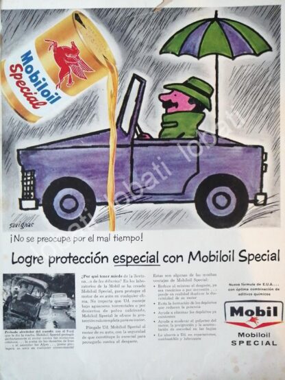 CARTEL ANTIGUO ORIGINAL DE LUBRICANTES MOBIL OIL Y DIBUJO DE RAYMOND SAVIGNAC 1950s /36