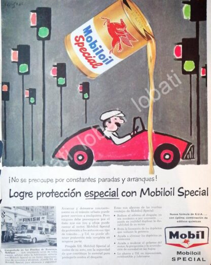 CARTEL ANTIGUO ORIGINAL DE LUBRICANTES MOBIL OIL Y DIBUJO DE RAYMOND SAVIGNAC 1950s /35