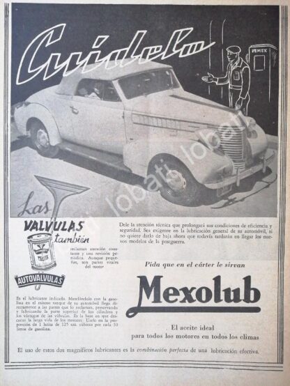 CARTEL ANTIGUO ORIGINAL DE LUBRICANTES PEMEX MEXOLUB 1945 /34