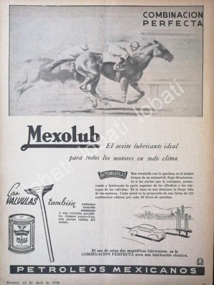 CARTEL ANTIGUO ORIGINAL DE LUBRICANTES PEMEX MEXOLUB 1946 /33