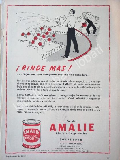 CARTEL ANTIGUO ORIGINAL DE LUBRICANTES AMALIE CON DIBUJO DE JESUS HELGUERA 1952 /35