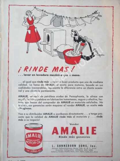 CARTEL ANTIGUO ORIGINAL DE LUBRICANTES AMALIE CON DIBUJO DE JESUS HELGUERA 1952 /34