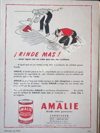 CARTEL ANTIGUO ORIGINAL DE LUBRICANTES AMALIE CON DIBUJO DE JESUS HELGUERA 1952 /33