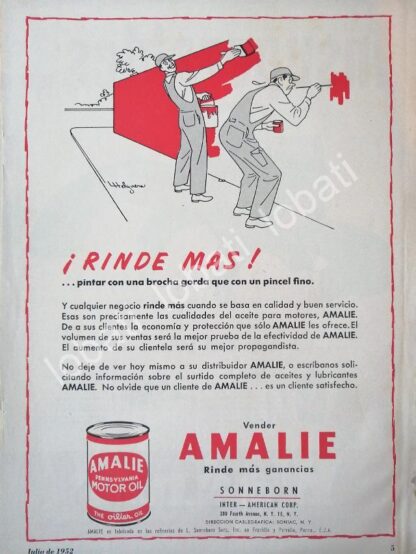 CARTEL ANTIGUO ORIGINAL DE LUBRICANTES AMALIE CON DIBUJO DE JESUS HELGUERA 1952 /31