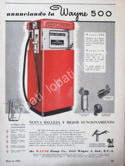 CARTEL ANTIGUO ORIGINAL DE BOMBAS DE GASOLINA WAYNE 500 1952 /27