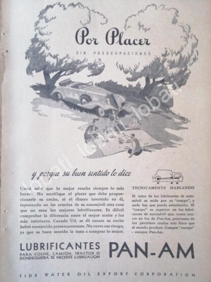 CARTEL ANTIGUO ORIGINAL DE ACEITES LUBRICANTES PAN-AM 1928 /20 MUY RARO