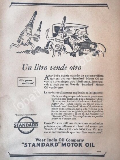 CARTEL ANTIGUO ORIGINAL DE ACEITES LUBRICANTES STANDAR. MOTOR OIL 1927 /19