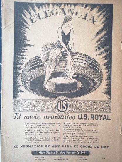 CARTEL ANTIGUO ORIGINAL DE LLANTAS U.S ROYAL. UNITED STATES RUBBER 1927 /14