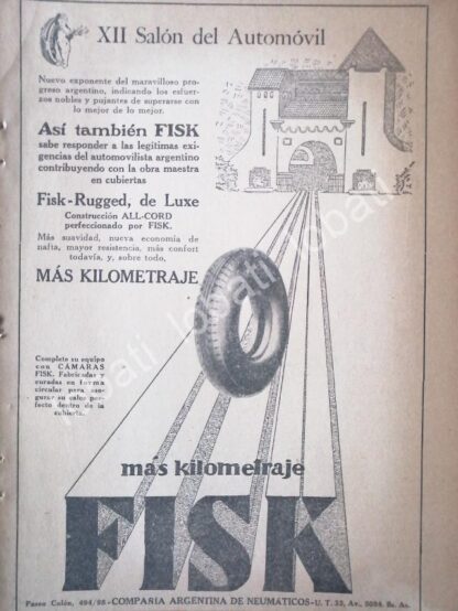 CARTEL ANTIGUO ORIGINAL DE LLANTAS FISK 1926 /9