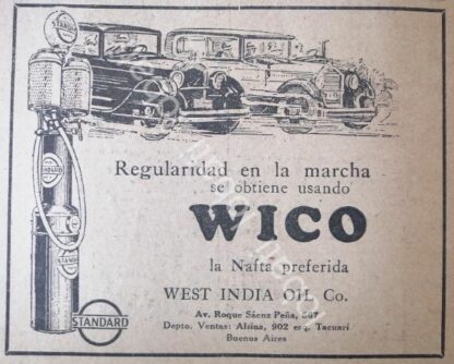 CARTEL ANTIGUO ORIGINAL DE MINI CARTEL BOMBA DE GASOLINA NAFTA WICO 1927 /7