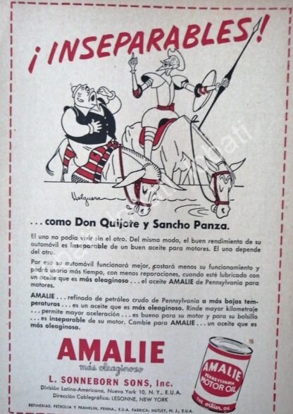 CARTEL ANTIGUO ORIGINAL DE SET DE 4 AFICHES, DIBUJOS DE JESUS HELGUERA , LUBRICANTES AMALIE 1952 - Imagen 2