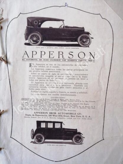 CARTEL ANTIGUO ORIGINAL DE AUTOS APPERSON 1926 /427 SUPER RARO