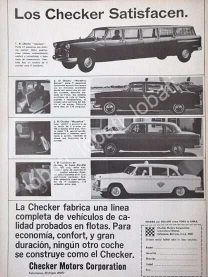 CARTEL ANTIGUO ORIGINAL DE AUTOS Y LIMOUSSINES CHECKER 1966 /425 MUY RARO