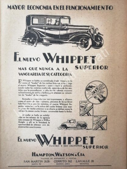 CARTEL ANTIGUO ORIGINAL DE AUTOS WHIPPET SUPERIOR 1930 /401 MUY RARO