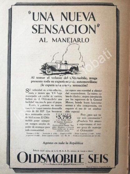 CARTEL ANTIGUO ORIGINAL DE AUTOS OLDSMOBILE SEIS 1930 /400