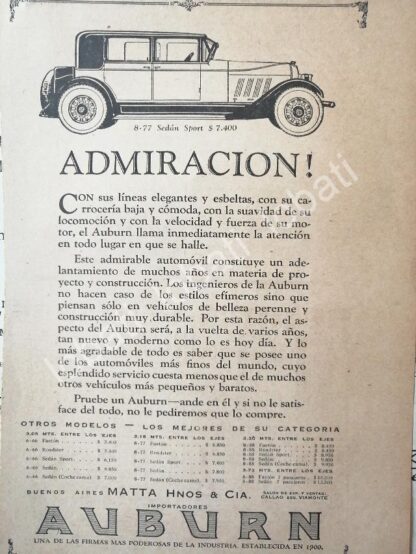 CARTEL ANTIGUO ORIGINAL DE AUTOS AUBURN SPORT 1926 /388 SUPER RARO