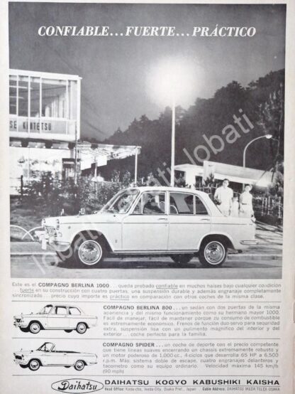 CARTEL ANTIGUO ORIGINAL DE AUTOS DAIHATSU COMPAGNO BERLINA 1000 1965 /382 SUPER RARO