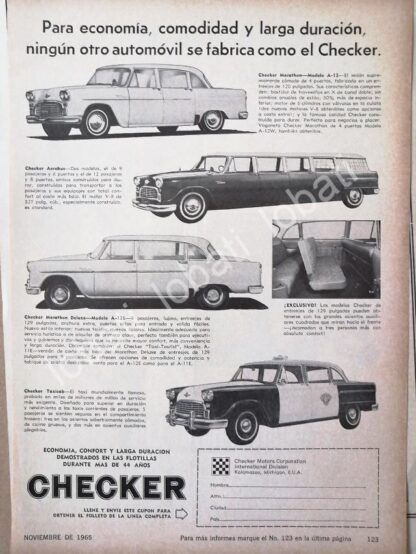 CARTEL ANTIGUO ORIGINAL DE AUTOS CHECKER 1965 /381 MUY RARO