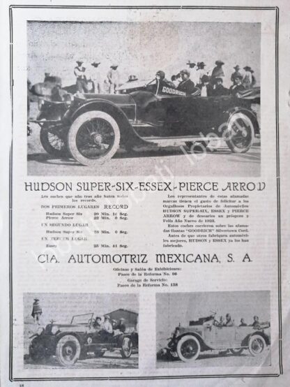 CARTEL ANTIGUO ORIGINAL DE AUTOS HUDSON SUPER SIX ESEX-PIERCE 1922 /380 MUY RARO