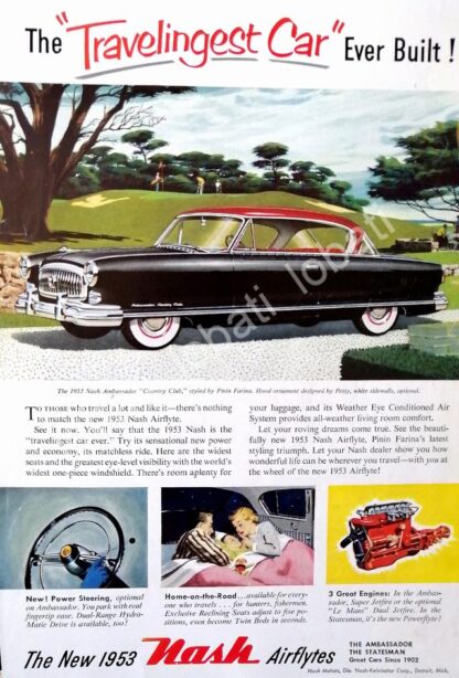 CARTEL ANTIGUO ORIGINAL DE AUTOS NASH AMBASSADOR COUNTRY CLUB 1953 /379