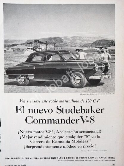 CARTEL ANTIGUO ORIGINAL DE AUTOS. STUDEBAKER COMMANER V-8 /364