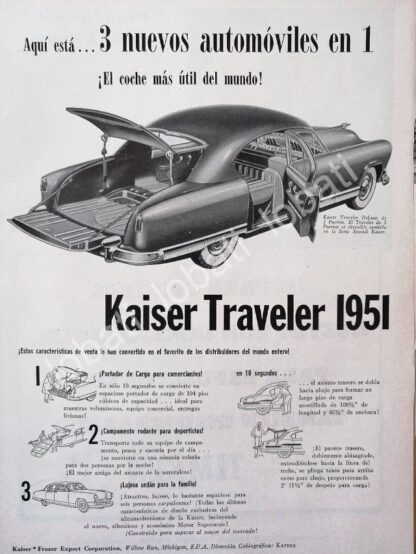 CARTEL ANTIGUO ORIGINAL DE AUTOS KAISER TRAVELER 1951 /360 RARO