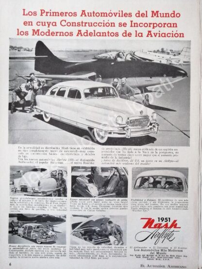 CARTEL ANTIGUO ORIGINAL DE AUTOS NASH AIRFLYTE 1951 /356