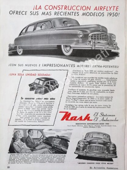 CARTEL ANTIGUO ORIGINAL DE AUTOS NASH 1950 /1953